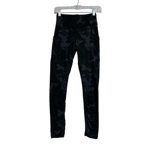 Prana Women's Electa Leggings Size XL Black‎ Camouflage Athleisure 2 Pocket